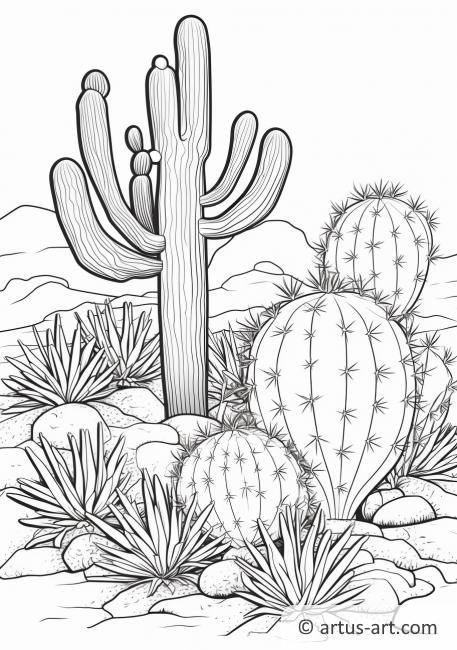 Fargeleggingsside med sagebrush og kaktus